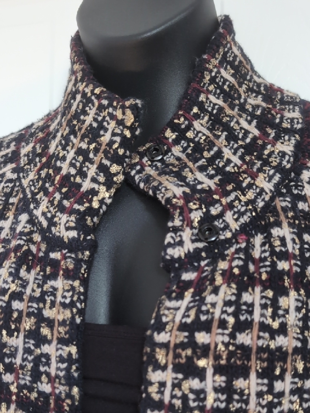 Vintage BCBGMaxAzria Black & Cream Tweed Open-Front Sweater Coat